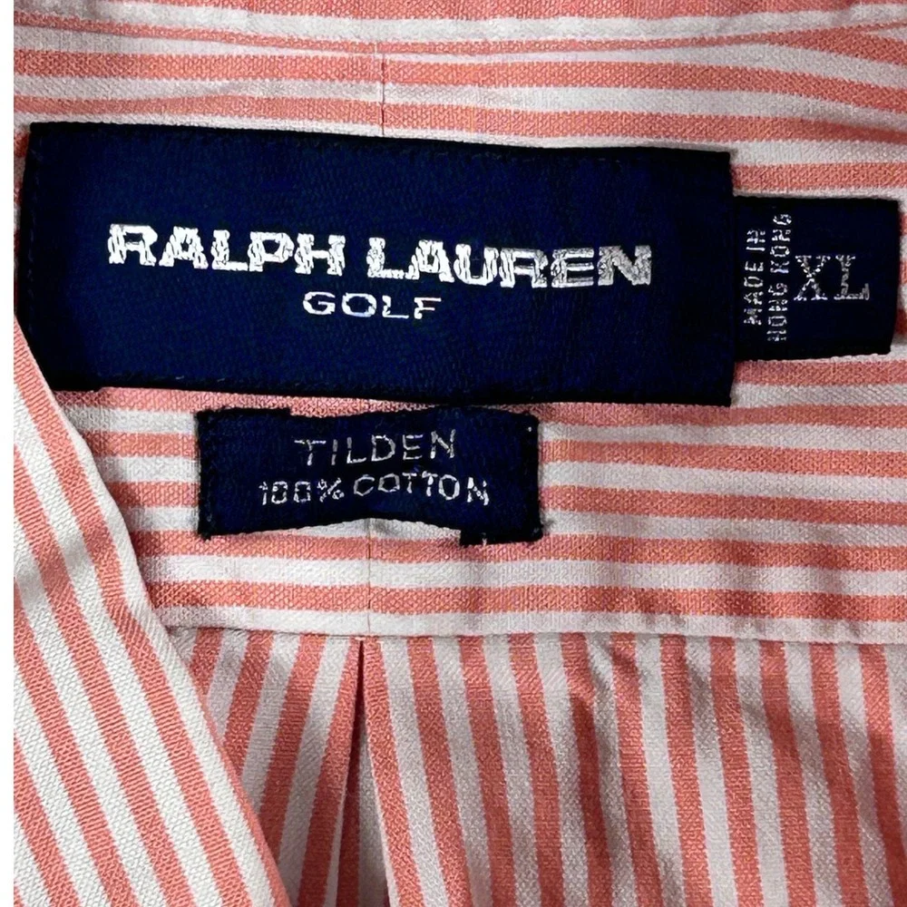 Ralph Lauren Golf Mens XL Red White Striped Button Down Shirt Long Sleeve Pony